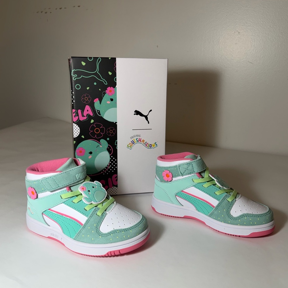 Girls Shoes Puma Kids' Aqua and Pink High-Top Sneakers BRAND NEW size 11.5